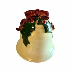 Festive Vintage Ceramic 4” Holiday Christmas Bell with Bow and Holly